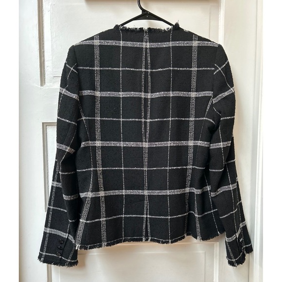 LK Bennett London Black Cream Zuri Tweed Frayed Edge Blazer Jacket US 8 - Picture 9 of 11